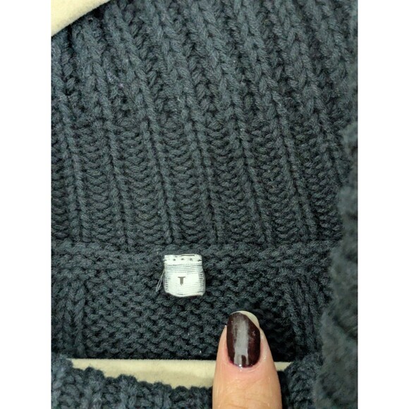 Vintage Black Sweater Womens L Cable Knit Fishermans Pullover Turtleneck Cotton - Picture 3 of 10